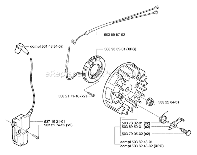 Page J Diagram and Parts List for 353 EPA I 2002-09 Husqvarna Chainsaw