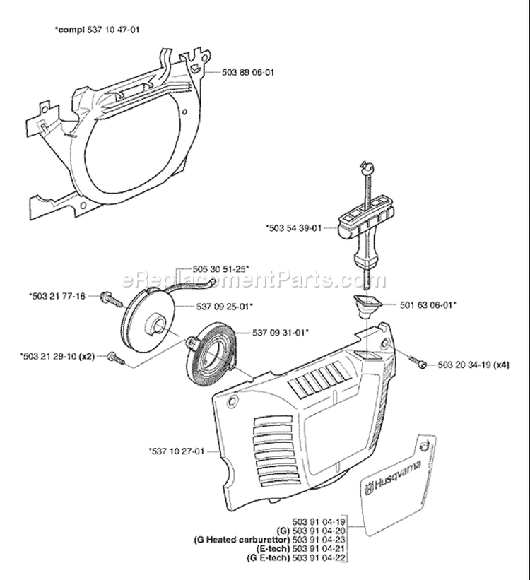 Page M Diagram and Parts List for 353 EPA I 2002-09 Husqvarna Chainsaw