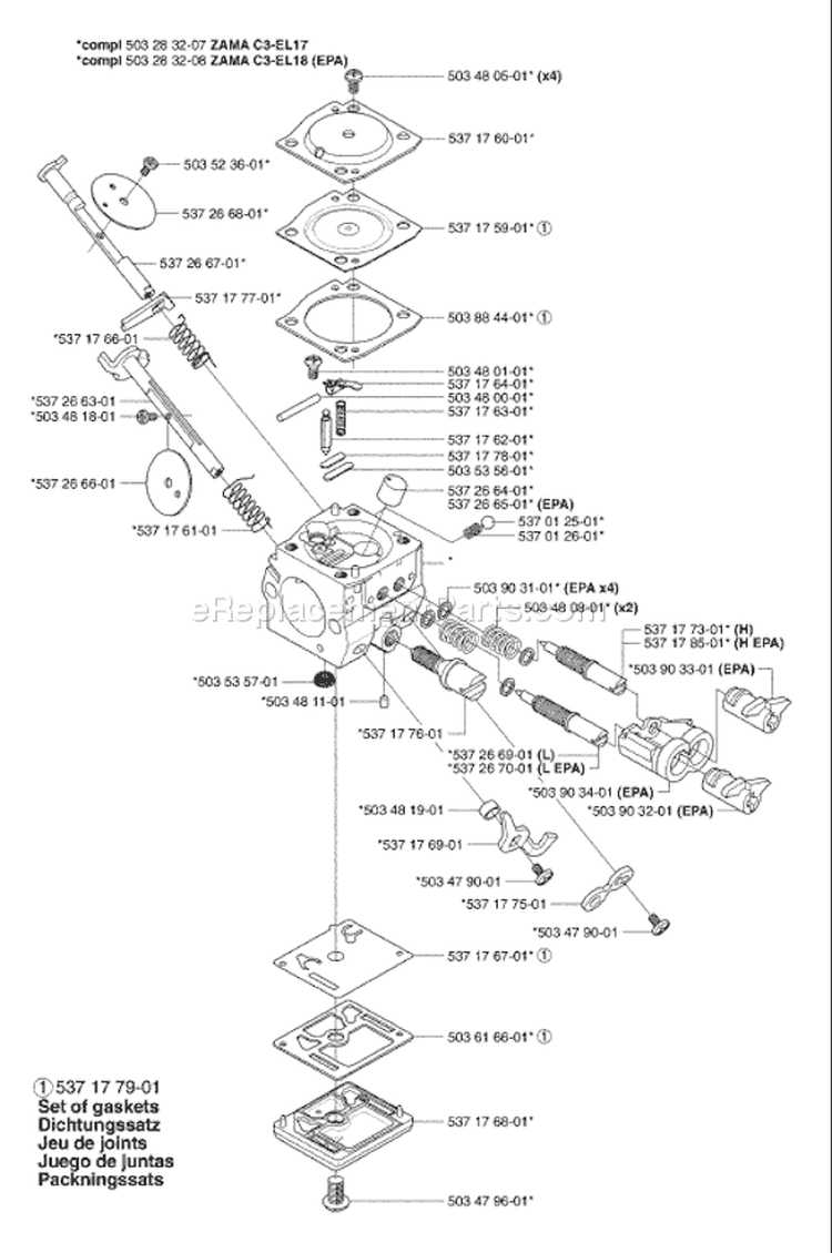 Page B Diagram and Parts List for 353 EPA I 2002-09 Husqvarna Chainsaw
