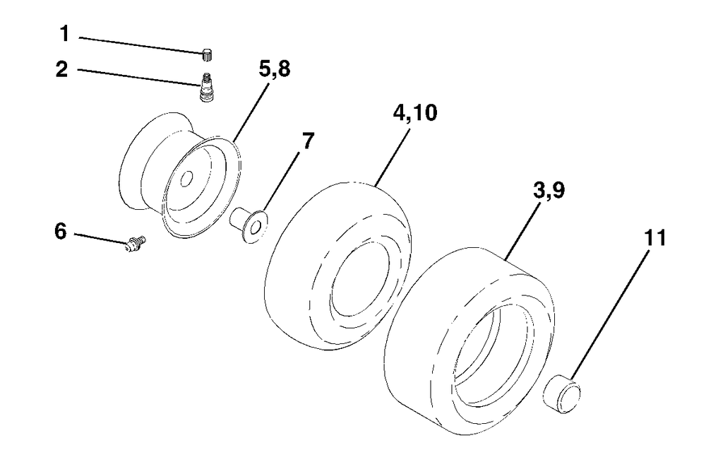 Wheels And Tires Diagram and Parts List for LT1538 (954569776-C)(2002-12) Husqvarna Lawn Tractor