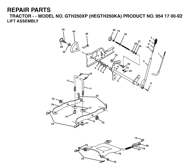 Mower Lift / Deck Lift Diagram and Parts List for GTH250XP (HEGTH250KA)(2003-01) Husqvarna Lawn Tractor