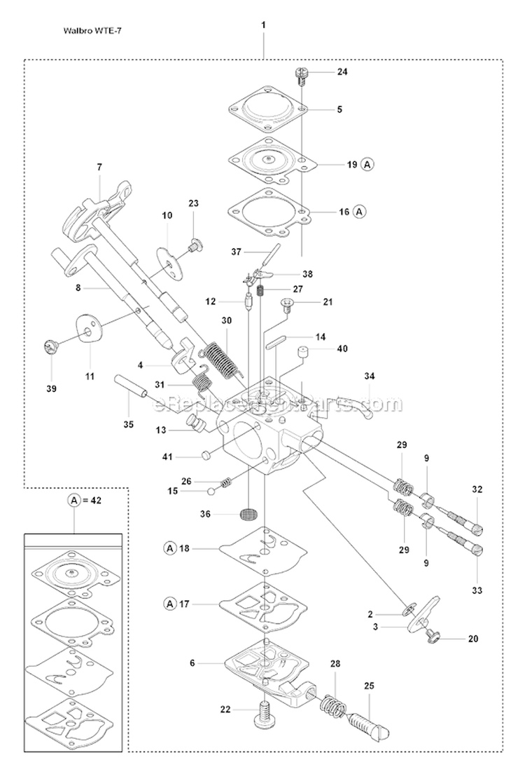 Carburetor Details (Walbro Wte-7) Diagram and Parts List for 355FRM 2008-07 Husqvarna Brush Cutter