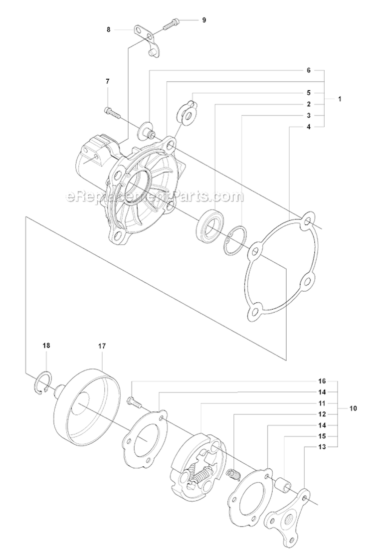 Clutch 1 Diagram and Parts List for 355FRM 2008-07 Husqvarna Brush Cutter