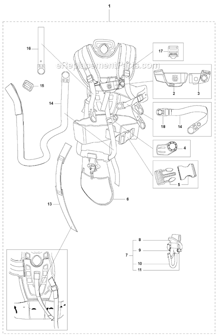 Harness Diagram and Parts List for 355FRM 2011-01 Husqvarna Brush Cutter