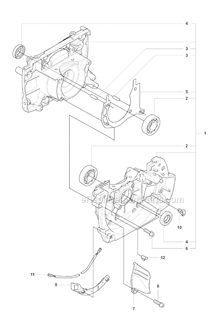 Crankcase Diagram and Parts List for 355FXT 2007-08 Husqvarna Brush Cutter