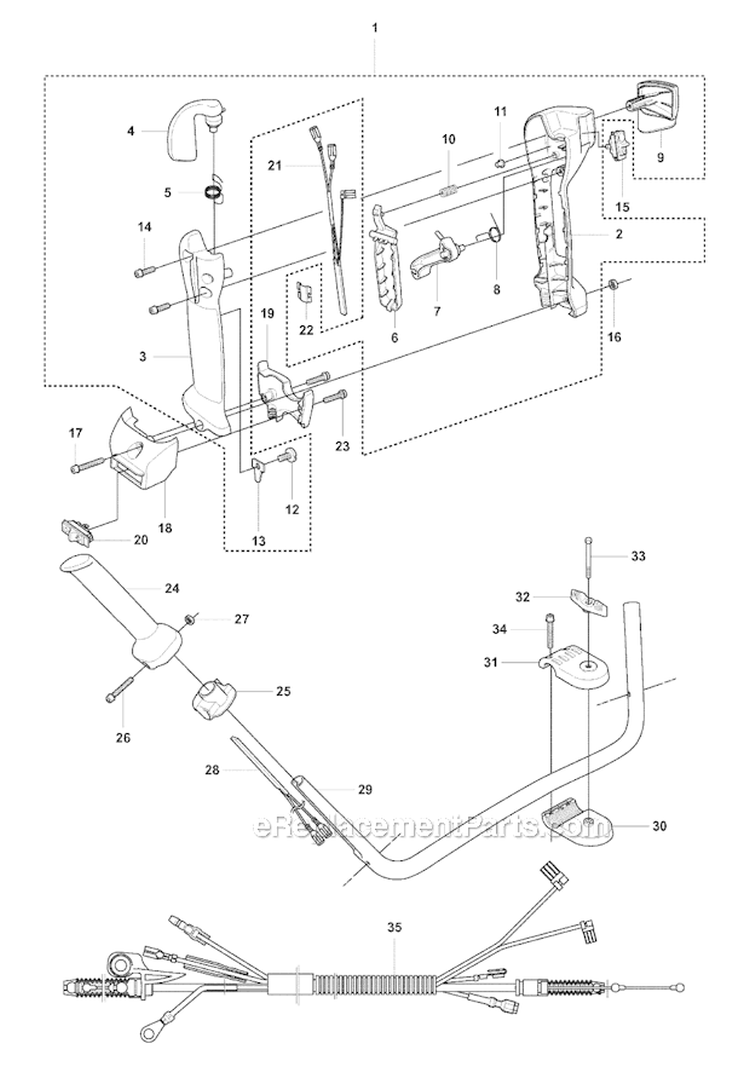 Handle  Controls Diagram and Parts List for 355FXT 2007-08 Husqvarna Brush Cutter