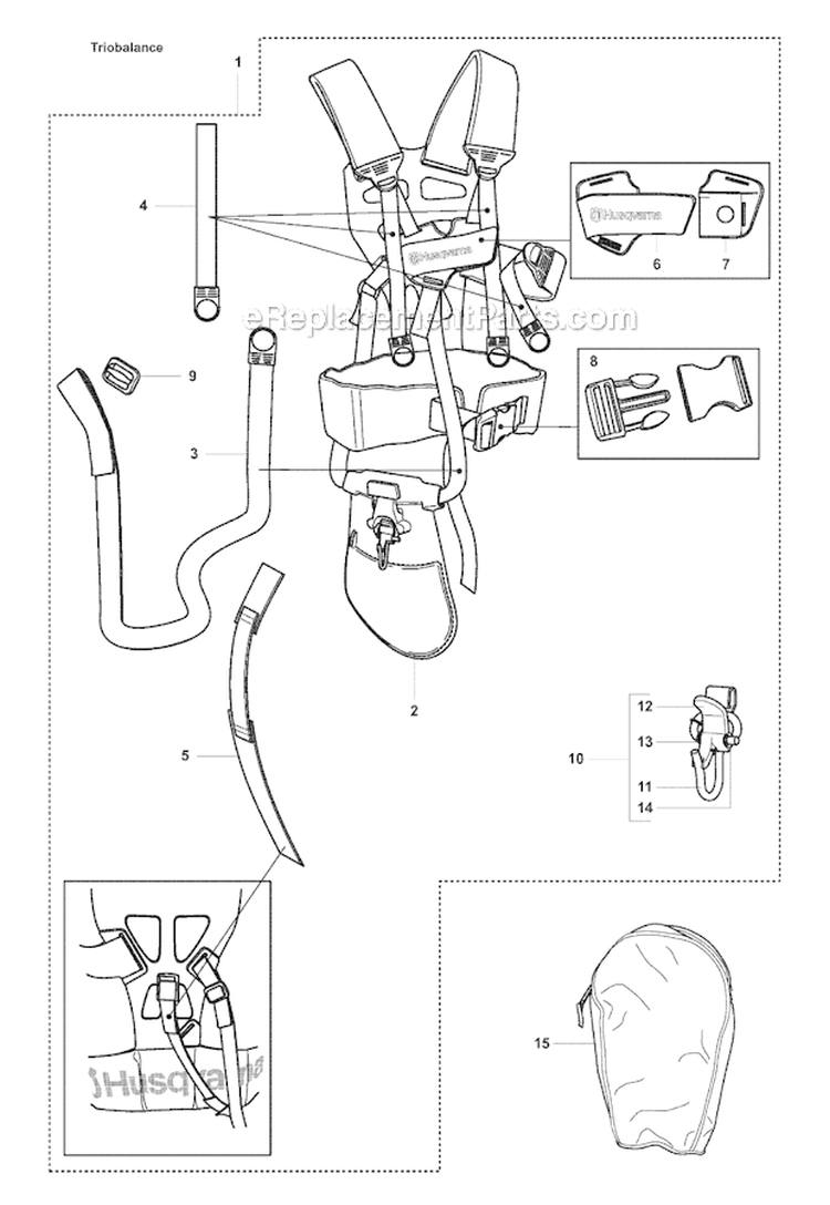Harness (Trio Balance) Diagram and Parts List for 355FXT 2007-08 Husqvarna Brush Cutter