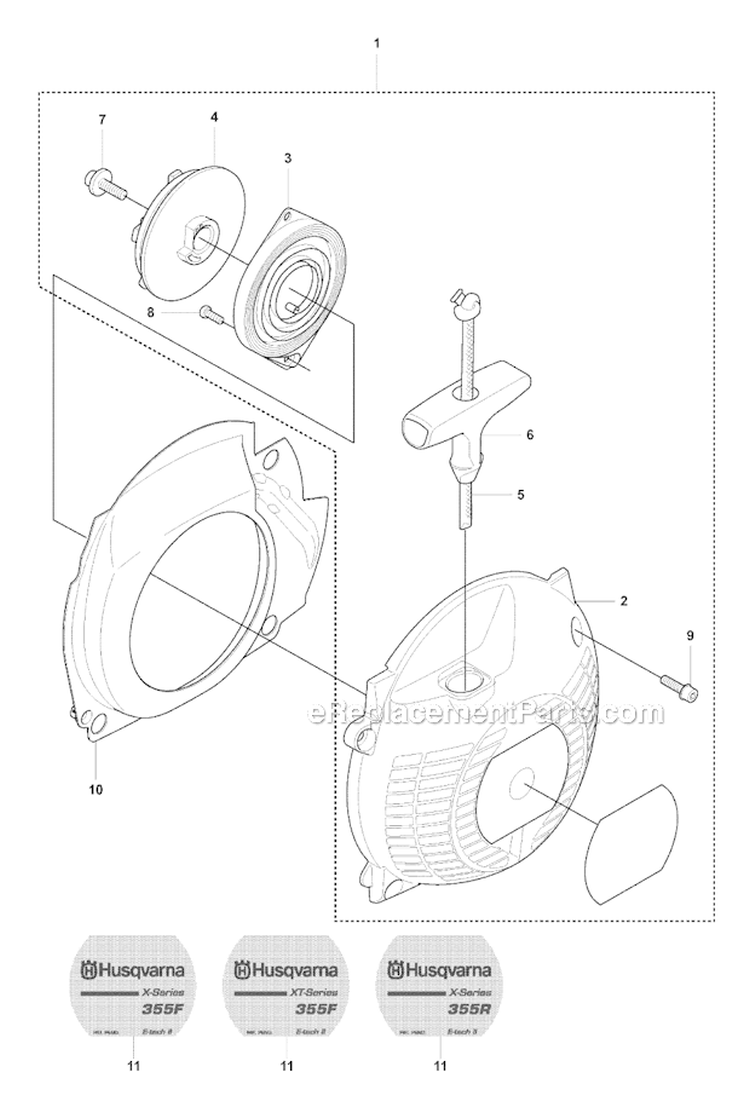 Starter Diagram and Parts List for 355FXT 2007-08 Husqvarna Brush Cutter