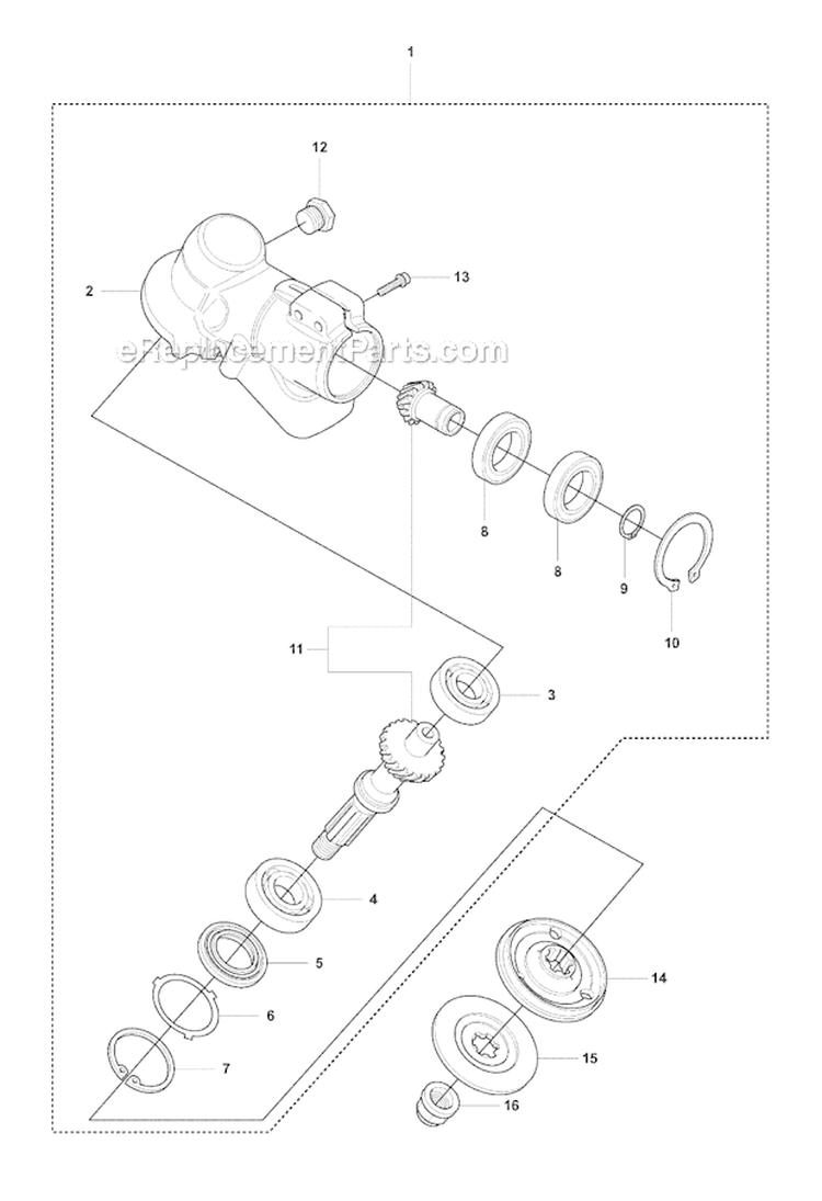 Bevel Gear Diagram and Parts List for 355FXT 2007-08 Husqvarna Brush Cutter