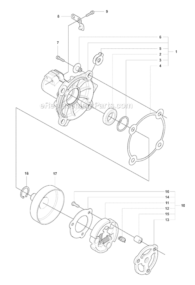 Clutch Diagram and Parts List for 355FXT 2007-08 Husqvarna Brush Cutter