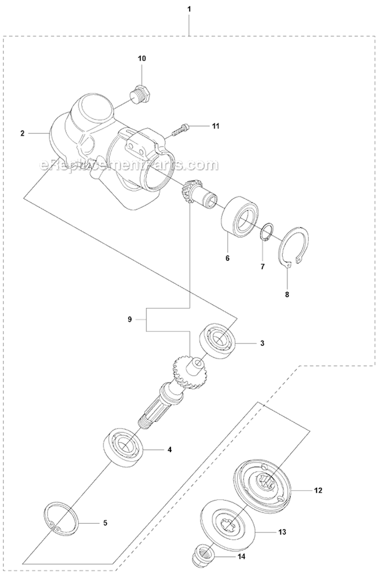 Bevel Gear Diagram and Parts List for 355FXT 2011-01 Husqvarna Brush Cutter