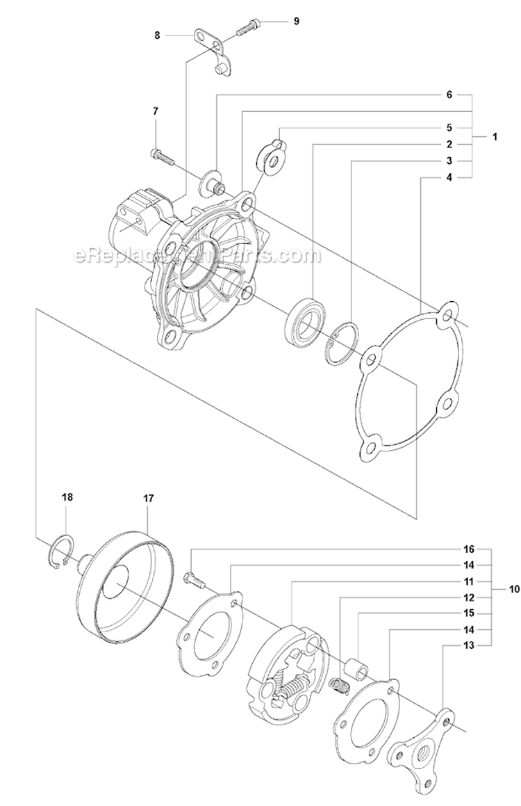 Clutch Diagram and Parts List for 355FXT 2011-01 Husqvarna Brush Cutter