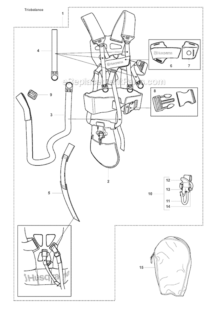 Harness (Trio Balance) Diagram and Parts List for 355FX 2007-08 Husqvarna Brush Cutter
