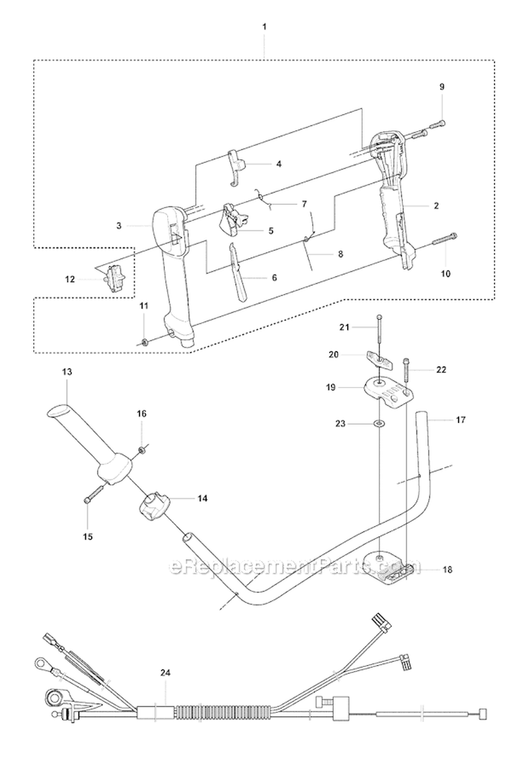 Handle  Controls Diagram and Parts List for 355RX 2007-08 Husqvarna Brush Cutter