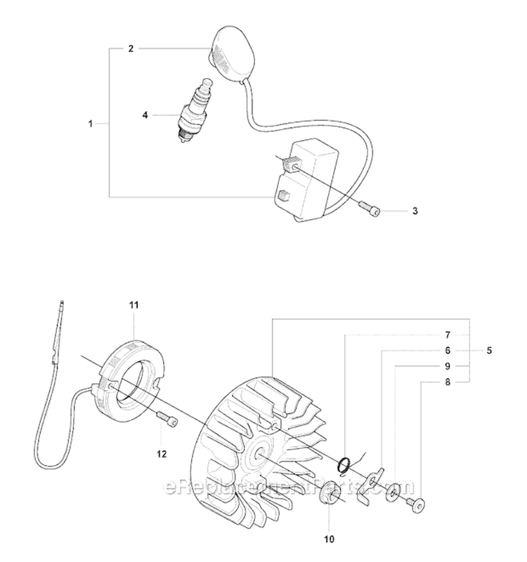 Ignition System Diagram and Parts List for 355RX 2007-08 Husqvarna Brush Cutter