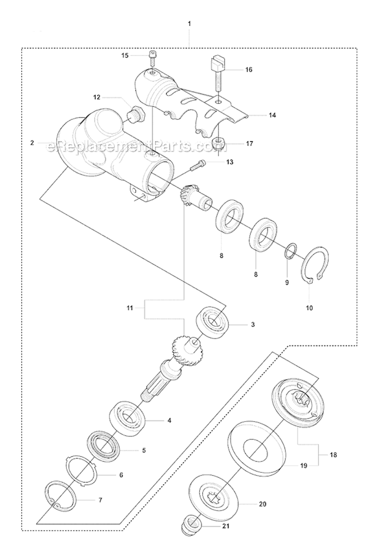 Bevel Gear Diagram and Parts List for 355RX 2007-08 Husqvarna Brush Cutter