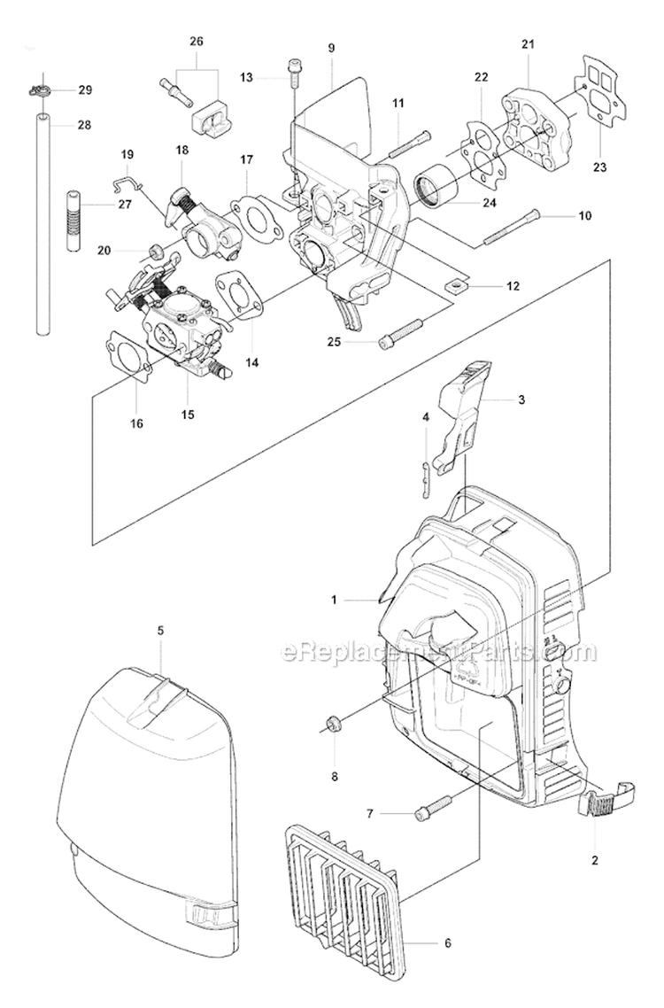 Carburetor  Air Filter Diagram and Parts List for 355RX 2007-08 Husqvarna Brush Cutter