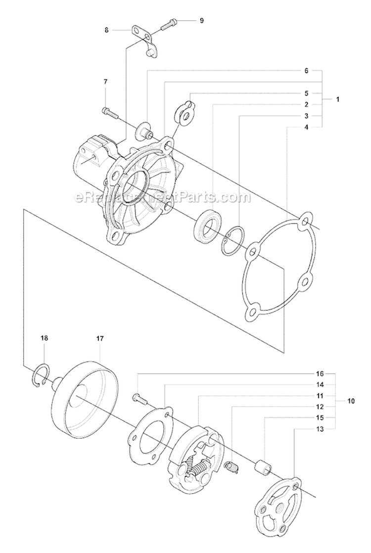Clutch Diagram and Parts List for 355RX 2007-08 Husqvarna Brush Cutter
