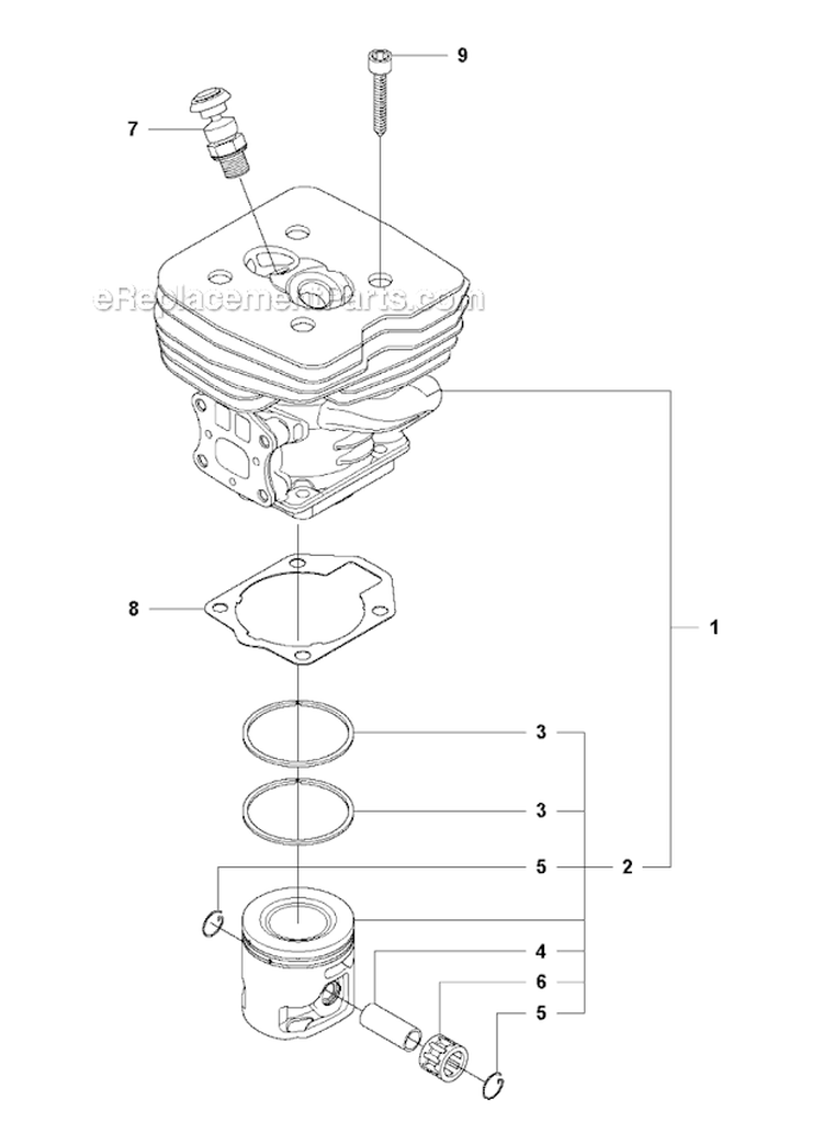 Cylinder Piston Diagram and Parts List for 355RX 2011-01 Husqvarna Brush Cutter