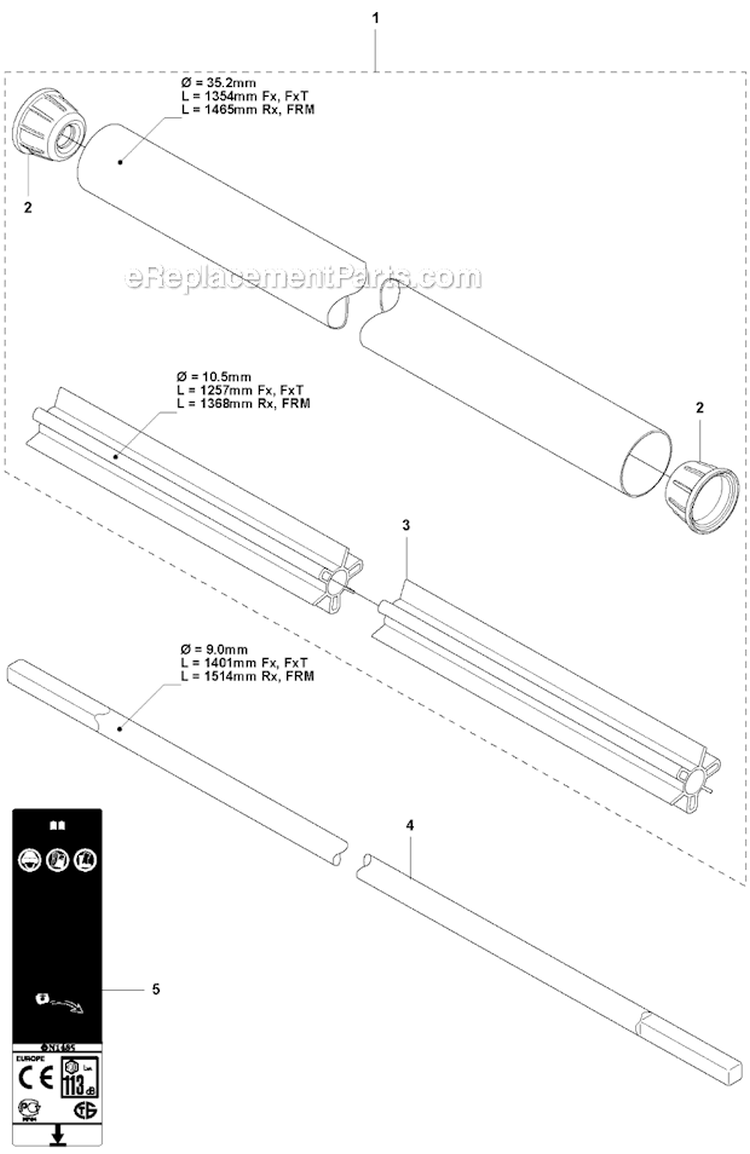 Shaft Diagram and Parts List for 355RX 2011-01 Husqvarna Brush Cutter