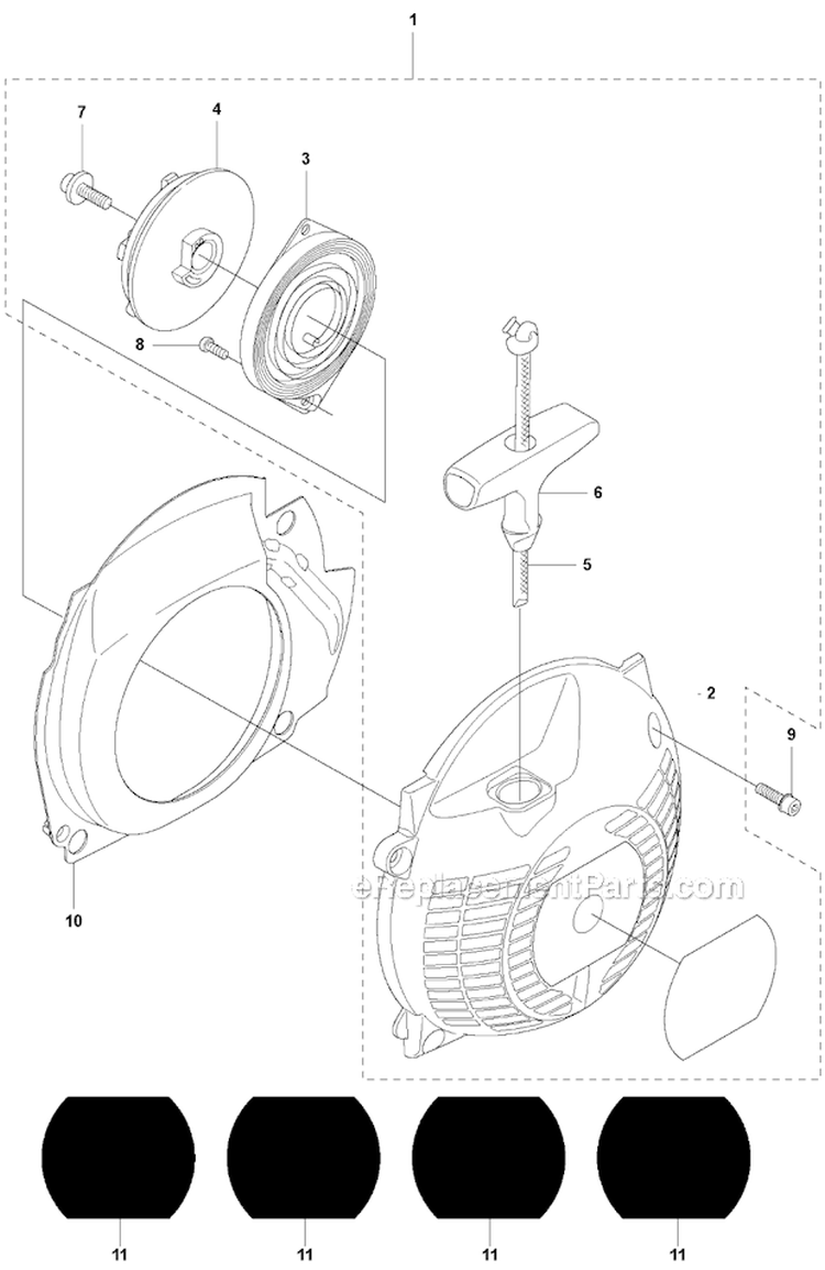 Starter Diagram and Parts List for 355RX 2011-01 Husqvarna Brush Cutter