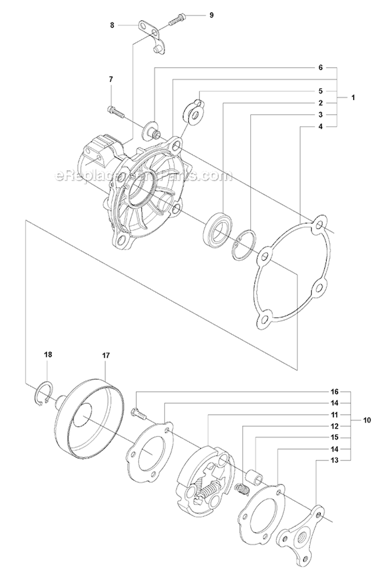 Clutch Diagram and Parts List for 355RX 2011-01 Husqvarna Brush Cutter