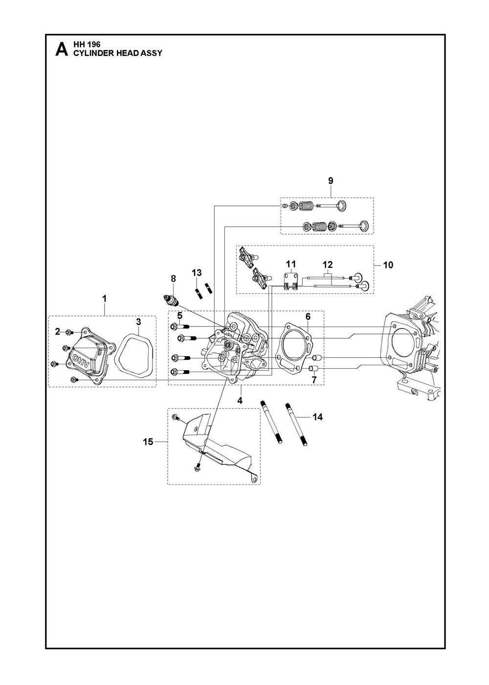 Cylinder Head Assembly Diagram and Parts List for HH196536296201 536296202, 536296203 Husqvarna Engine