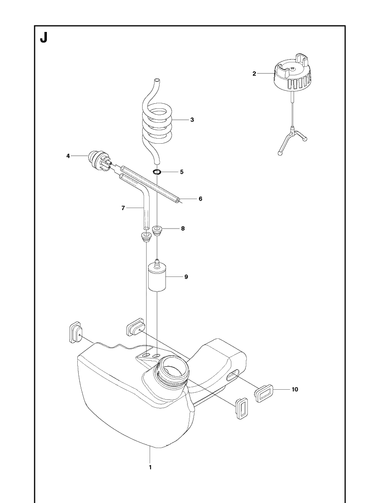 Fuel Tank Diagram and Parts List for 241R 20093600001-20144900000 Husqvarna Brush Cutter