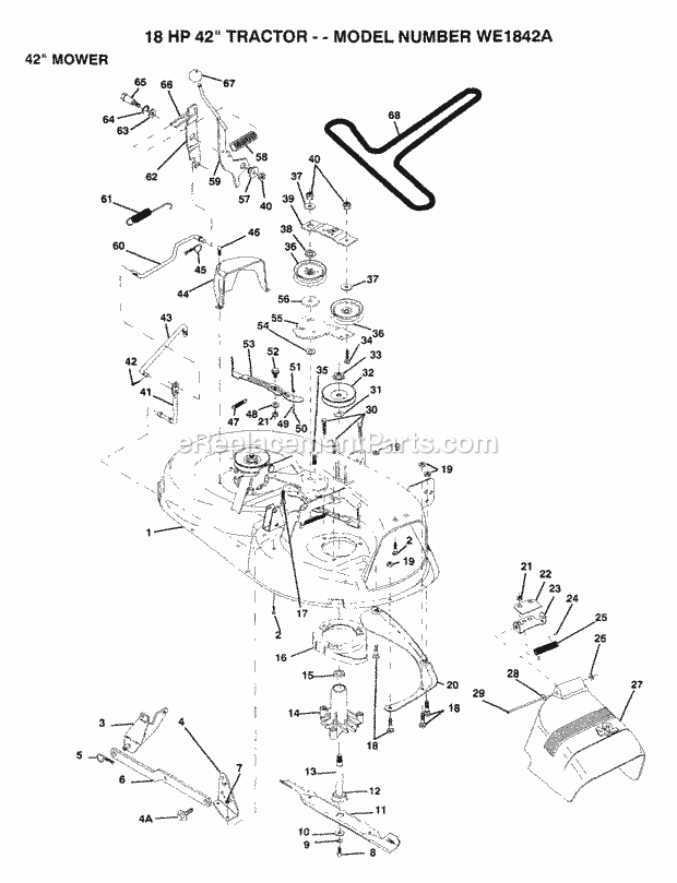 42" Mower Diagram and Parts List for WE1842A 1993 Husqvarna Lawn Tractor