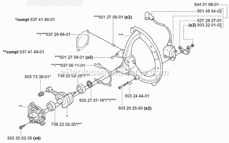Engine Diagram and Parts List for 356BT X-Series - 2004-10 Husqvarna Leaf Blower / Vacuum