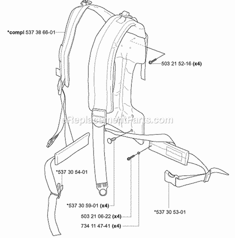 Handle  Controls Diagram and Parts List for 356BT X-Series - 2004-10 Husqvarna Leaf Blower / Vacuum