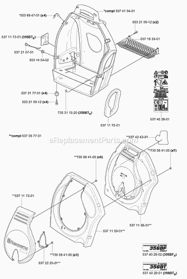 Harness Diagram and Parts List for 356BT X-Series - 2004-10 Husqvarna Leaf Blower / Vacuum