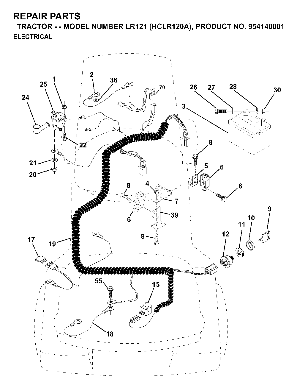 Electrical Diagram and Parts List for LR121 (HCLR120A, 954140001)(1996-08) Husqvarna Lawn Tractor