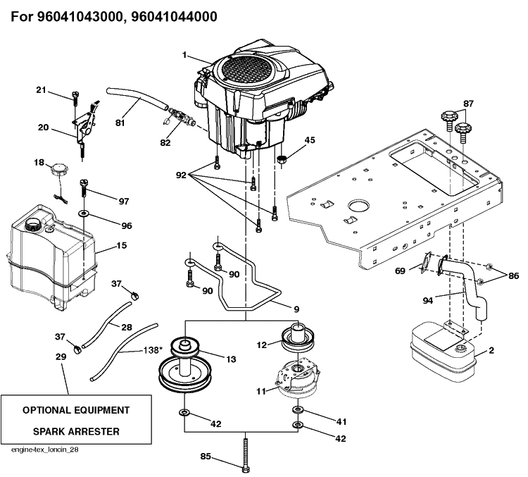 Engine 2 Diagram and Parts List for TS142  Husqvarna Lawn Tractor