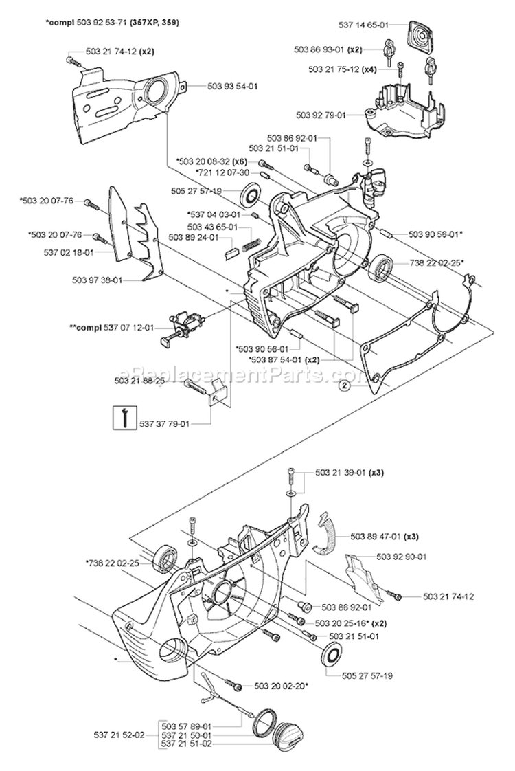 Page E Diagram and Parts List for 357XP 357 XP 2005-02 Husqvarna Chainsaw