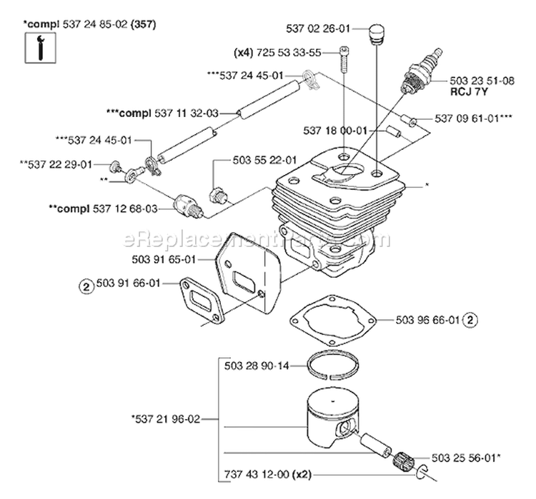 Page K Diagram and Parts List for 357 XP EPA -2003-04 Husqvarna Chainsaw
