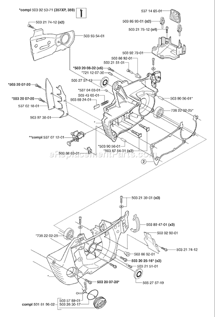 Page E Diagram and Parts List for 357 XP EPA -2003-04 Husqvarna Chainsaw
