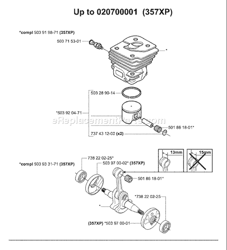Page M Diagram and Parts List for 357XP 357 XP 2004-05 Husqvarna Chainsaw