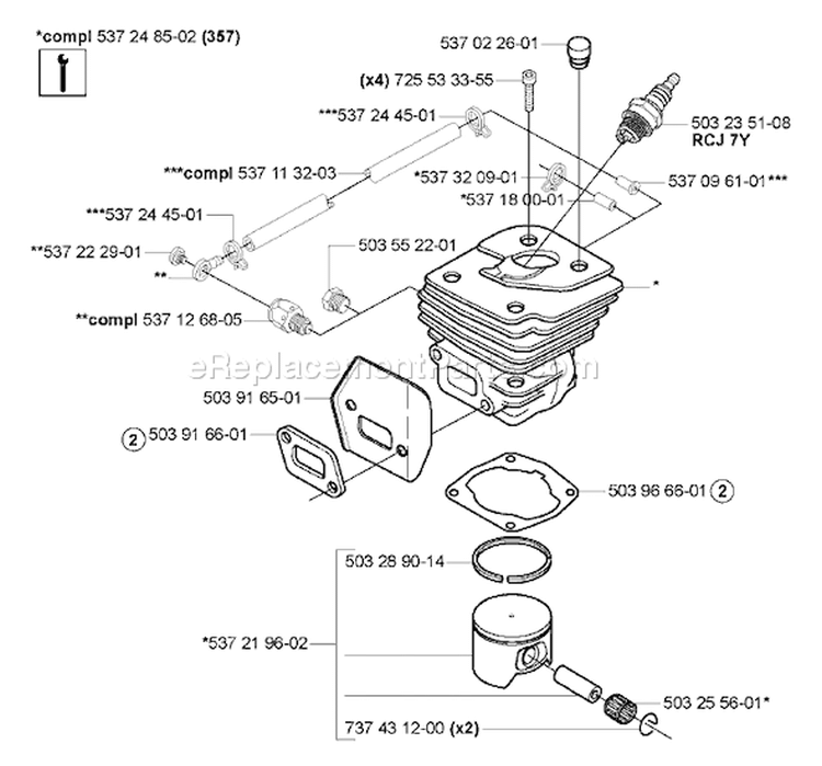 Page J Diagram and Parts List for 357XP 357 XP 2005-02 Husqvarna Chainsaw
