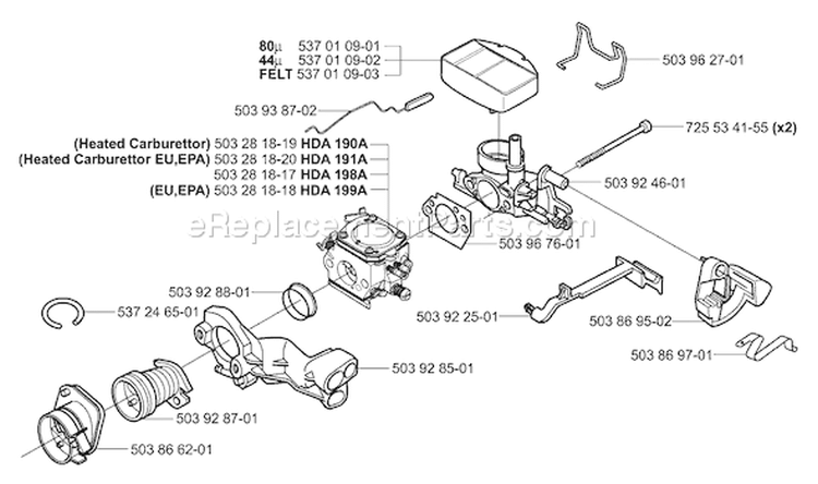 Page A Diagram and Parts List for 357 XP EPA -2006-02 Husqvarna Chainsaw