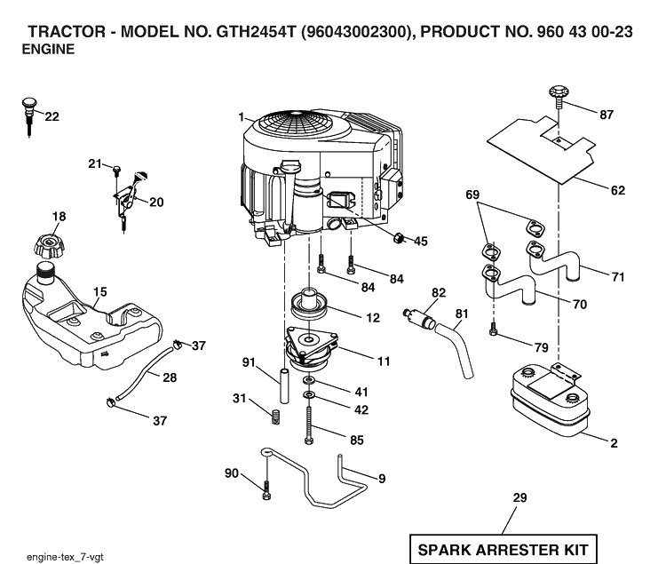 Engine Diagram and Parts List for GTH2454T (96043002300)(2006-03) Husqvarna Lawn Tractor
