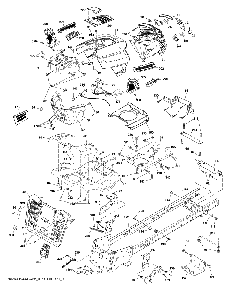 Chassis And Enclosures Diagram and Parts List for CTH224TFI (96051011000)(2013-10) Husqvarna Lawn Tractor