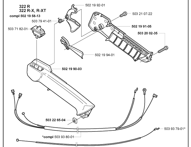 Handle Diagram and Parts List for 322R 2000-10 Husqvarna Brush Cutter