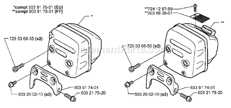Page J Diagram and Parts List for 357 2001-01 Husqvarna Chainsaw