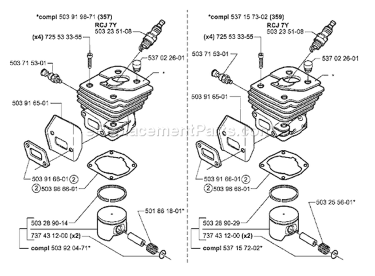 Page K Diagram and Parts List for 357 2001-01 Husqvarna Chainsaw
