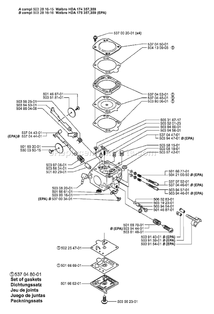 Page B Diagram and Parts List for 359 2001-01 Husqvarna Chainsaw