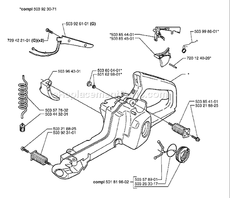 Page H Diagram and Parts List for 357 2001-01 Husqvarna Chainsaw