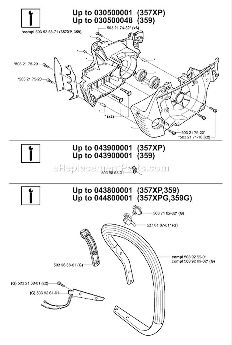 Page K Diagram and Parts List for 359 2006-02 Husqvarna Chainsaw