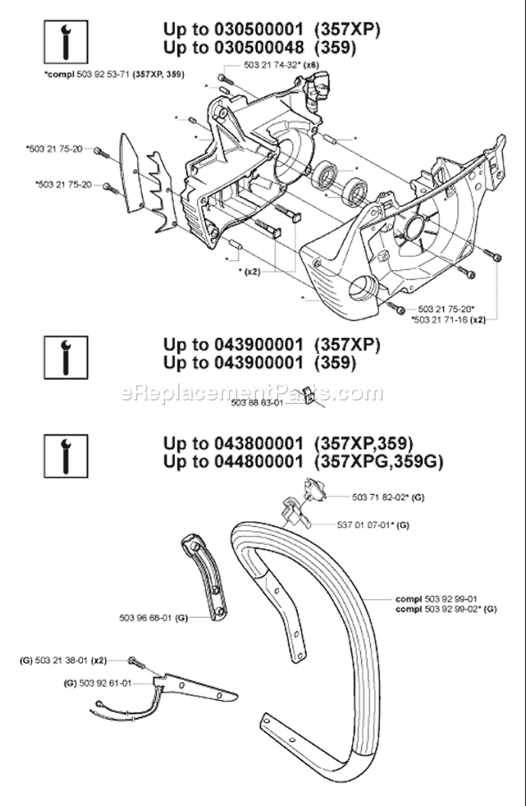 Page K Diagram and Parts List for 359 2007-03 Husqvarna Chainsaw