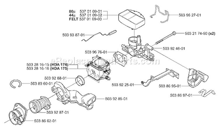 Page A Diagram and Parts List for 357EPA 357 EPA 2001-10 Husqvarna Chainsaw